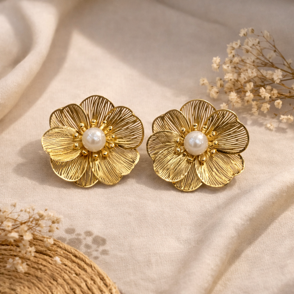 Golden Pearl Bloom studs