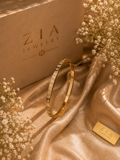 18K Gold Plated Crystal Stone Bangle Bracelet