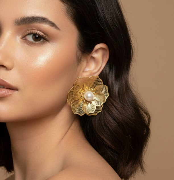 Golden Pearl Bloom studs